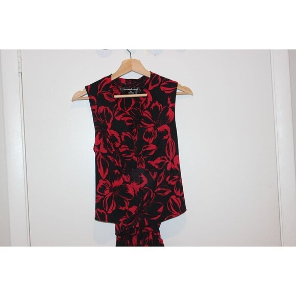 Norma Kamali Sleeveless Floral Wrap Dress Black & Red Size S - Picture 4 of 9